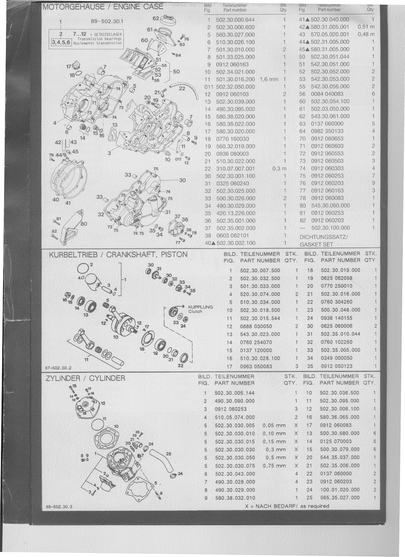 KTM125MX Engine Repair manual, 1989